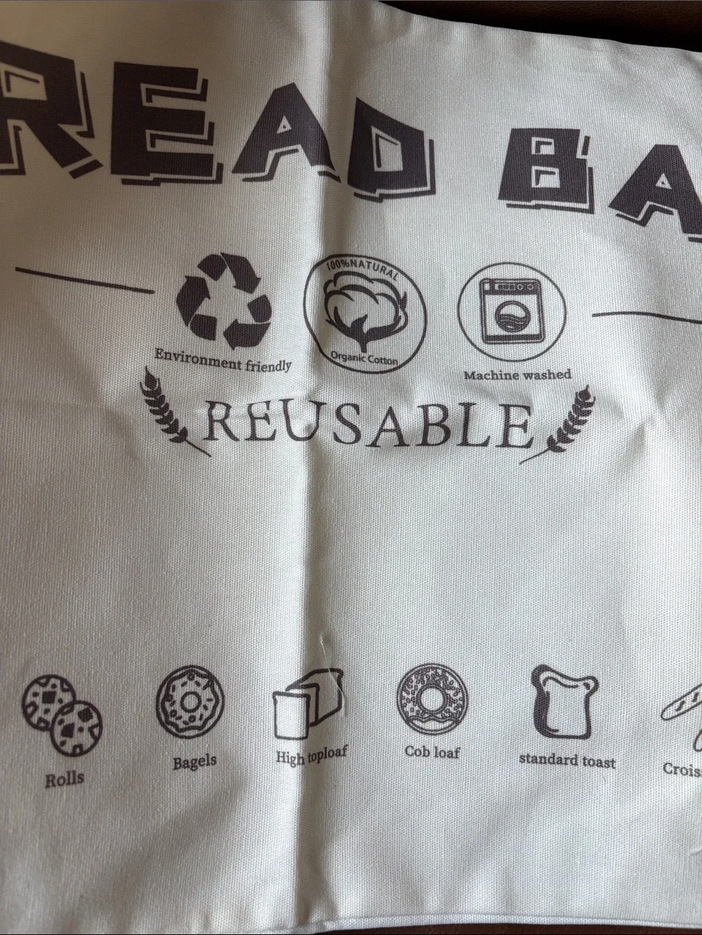Reusable Bread Bag with Printed 'BREAD BAG' Logo - Cream